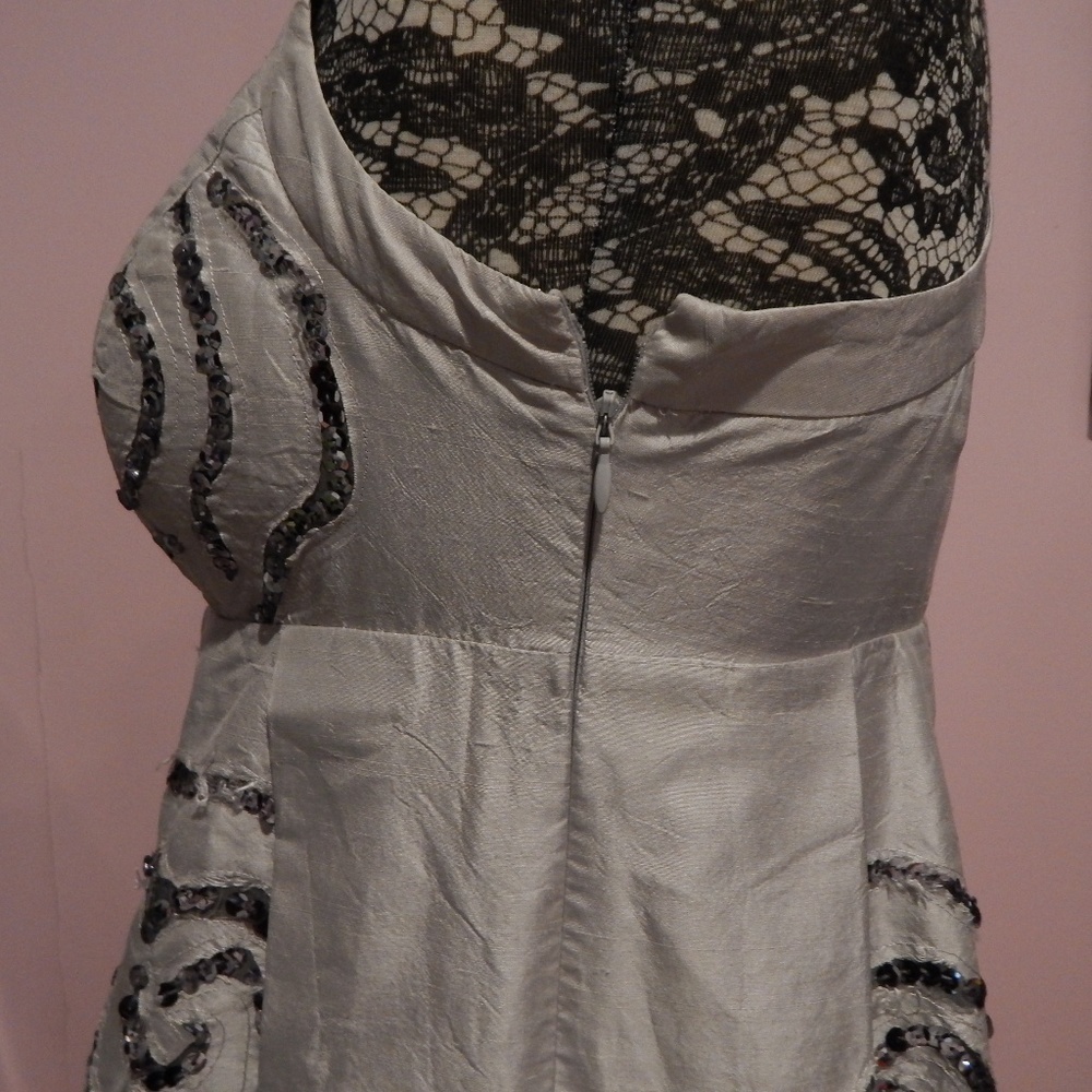 INC Silver Silk Dress With Sequence Design Size 10 - Picture 3 of 6